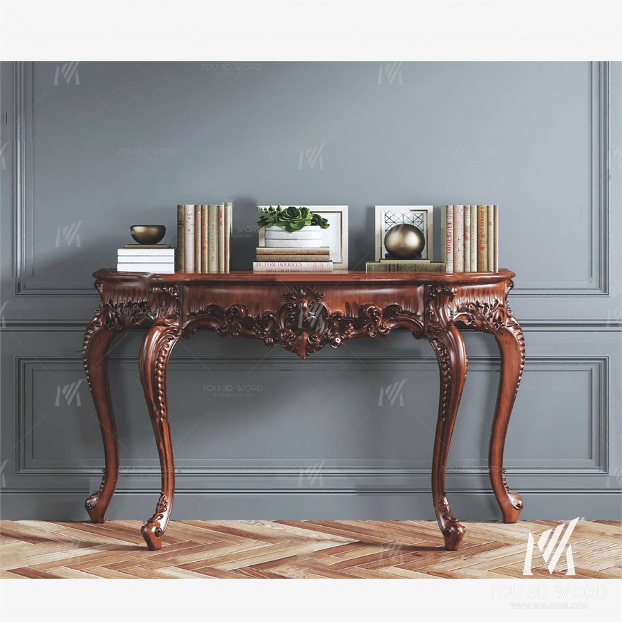 European style solid wood end view platform 3d model